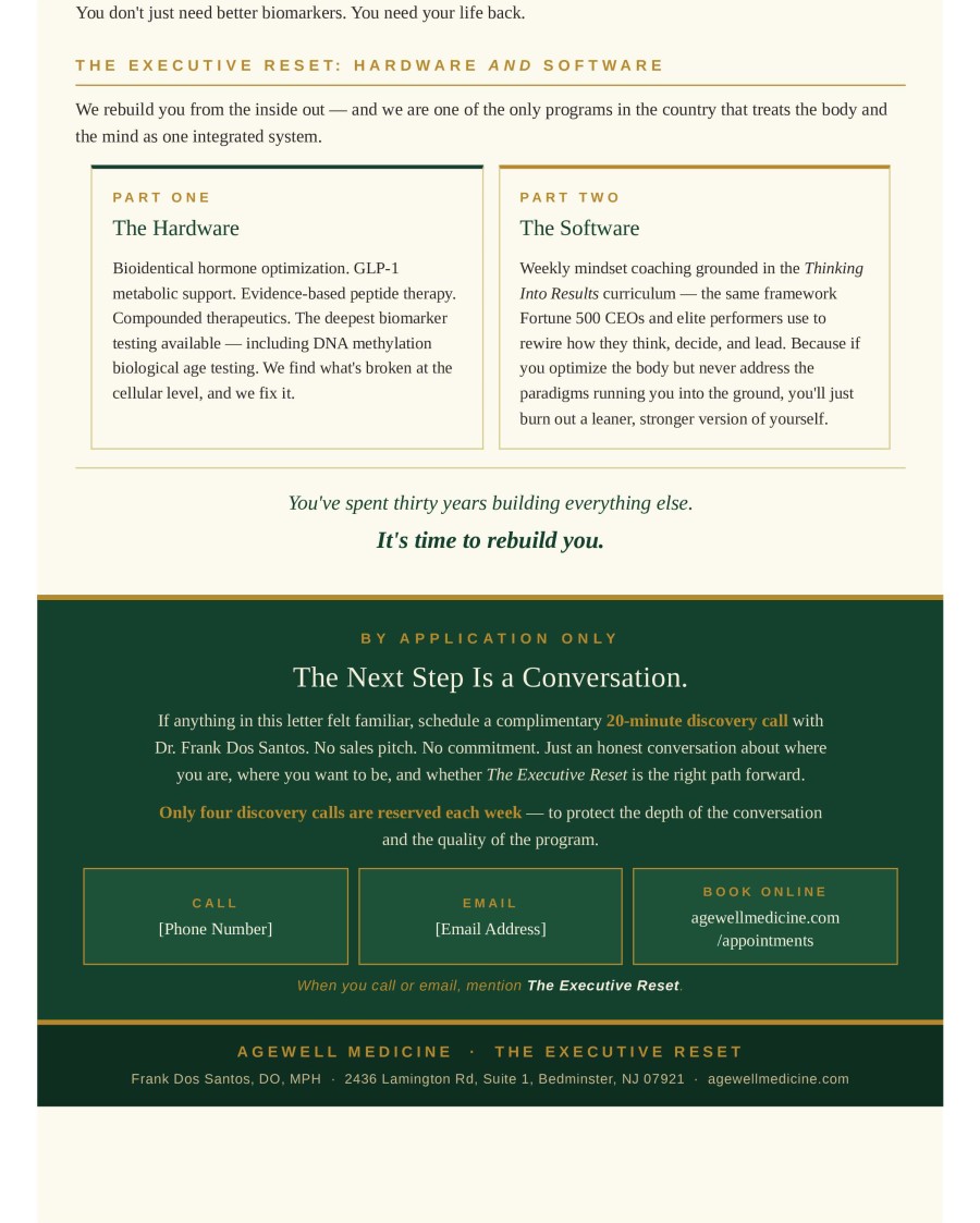 Executive Reset at AgeWell Medicine & Aesthetics Serving Bridgewater, Bedminster, NJ