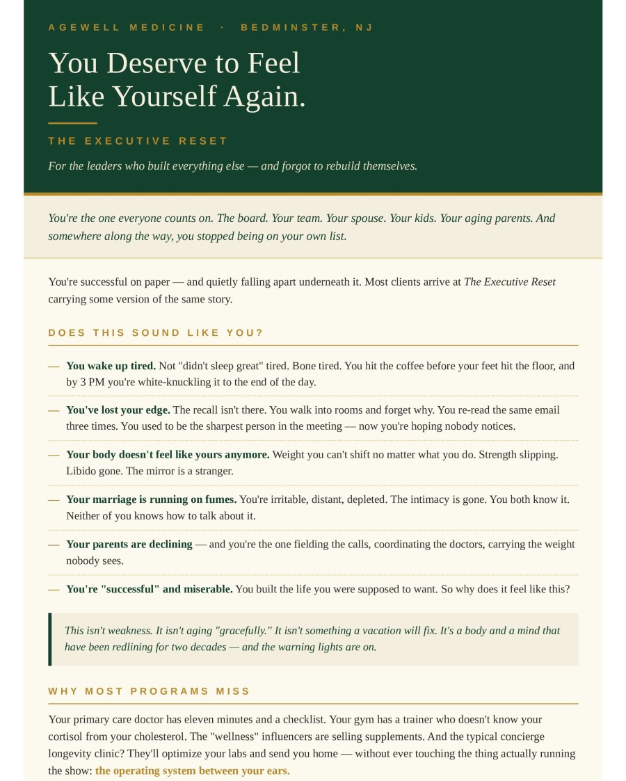 Executive Reset at AgeWell Medicine & Aesthetics Serving Bridgewater, Bedminster, NJ